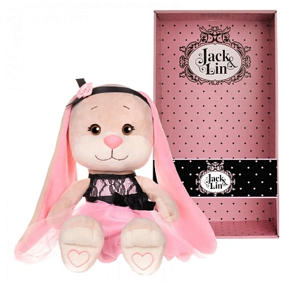 Зайка Jack&Lin в Розовом Платье с Черными Вставками, 25 см, в Коробке