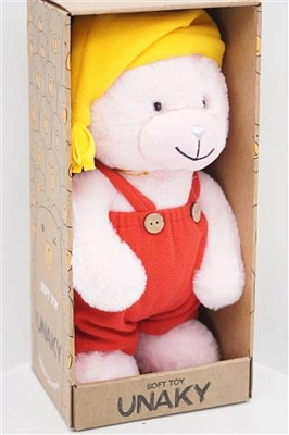 Мягкая игрушка в большой подарочной коробке Медведица Оливия, средняя в красном комбинезоне