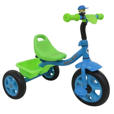 ВЕЛОСИПЕД 3кол., 10 и 8 дюймов eva кол.+пластик, звонок, синий Super trike 