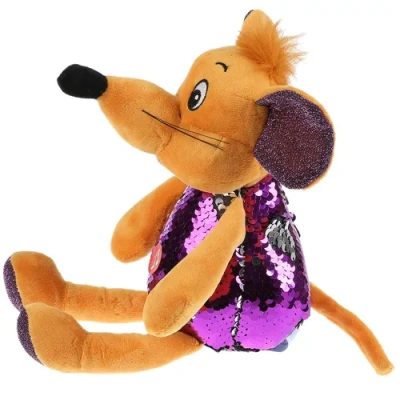 Игрушка мягкая Мышка фиолетовая блестящая 21см муз. чип в пак. Мульти-пульти