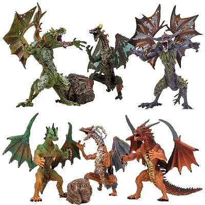 Драконы и динозавры для детей серии "Мир драконов" (6 драконов игрушек, 2 аксессуара в на