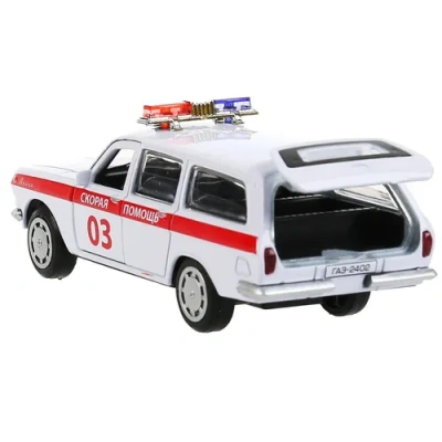 Машина металл ГАЗ-2402 «ВОЛГА» СКОРАЯ 12 см, двери, багаж, белая, в кор. Технопарк 