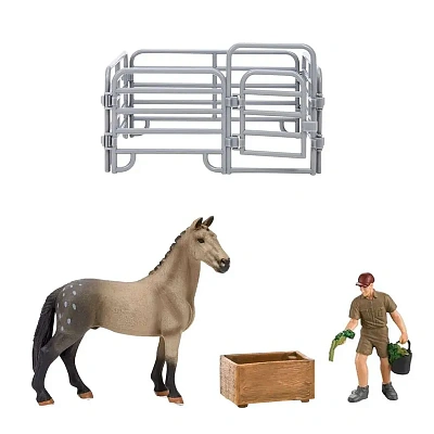 Фигурки животных серии "Мир лошадей": Лошадь, фермер, ограждение, кормушка с овощами