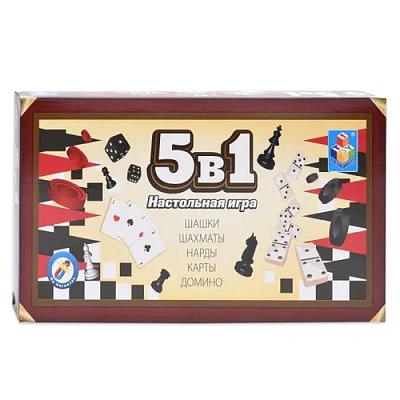 1toy Игра настольная 5в1 "Шашки/шахматы/нарды/карты/домино" на магните 25х13,2х3,5см