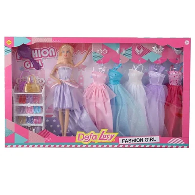 Игровой набор с куклой DEFA Lucy "Гардероб с платьями" (29 см, 5 платьев, аксесс.)