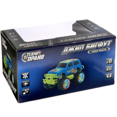 ДЖИП Р/У НА АККУМ. БИГФУТ ТЕХНО ДРАЙВ, СВЕТ+ЗВУК В РУСС. КОР. 30х16,5х15,5СМ
