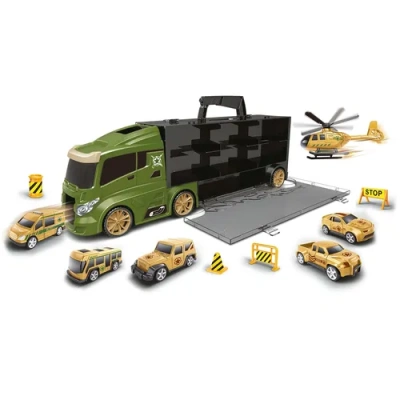 Набор машинок Handers «Мега трейлер: армия» (40х8,5х13 см, 5 маш., вертол., 4 аксесс., кейс с ручк.)