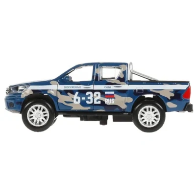 Машина металл свет-звук TOYOTA HILUX КАМУФЛЯЖ 12 см, двери, синий, в кор.