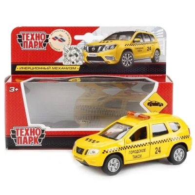 МАШИНА «ТЕХНОПАРК» МЕТАЛЛ. ИНЕРЦ. NISSAN TERRANO ТАКСИ 12СМ, ОТКРЫВ. ДВЕРИ В РУСС. КОР.