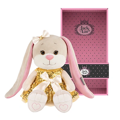 Мягкая Игрушка Jack&Lin, Зайка Лин в Золотом Платье с Пайетками, 20 см, в Коробке