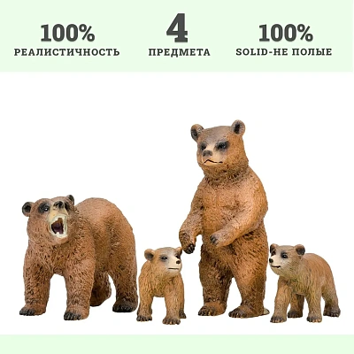 Набор фигурок животных серии "Мир диких животных": Семья медведей, 4 предмета (Основная)