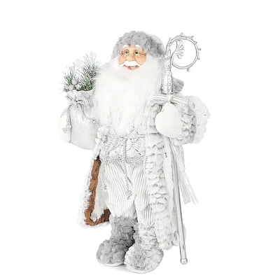 Новый Год Дед Мороз Maxitoys в Длинной Серебряной Шубке с Посохом и Подарками, 45 см