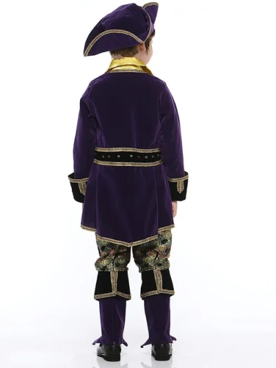 Карнавальный костюм «Капитан Пиратов» лиловый (камзол, рубаха, брюки с сапогами, пояс, треуголка, на
