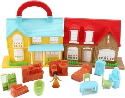 Дом кукольный, с мебелью и человечками, складной