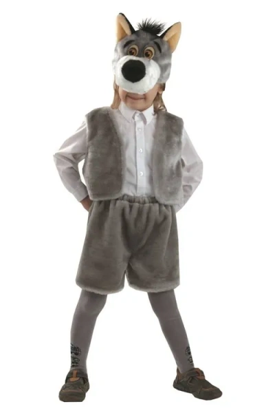 Костюм карнавальный для мальчика «Волк»  (Головной убор, жилет, шорты)  р.110-56