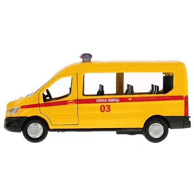 Машина металл FORD Transit скорая 12см, открыв. двери, инерц. в кор. Технопарк