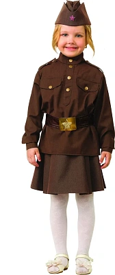 Карнавальный костюм для девочки " Солдатка" (блуза, юбка, головной убор) р.110-56