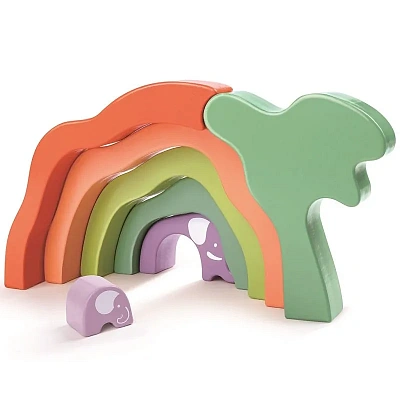 Развивающая игрушка 3 в 1 "На сафари со слонами" для малышей (пирамидка, пазл,)