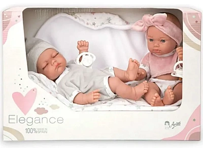 Arias ELEGANCE близнецы кукла винил 26 см., с одеждой и одеялом, 2 шт 
