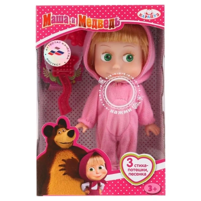 КАРАПУЗ Кукла Карапуз на бат. озвуч.Маша и Медведь в костюме зайца