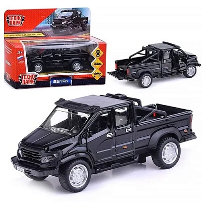 Машина металл ГАЗ ВЕПРЬ 12,5 см, двери, инерц, черн, кор. Технопарк