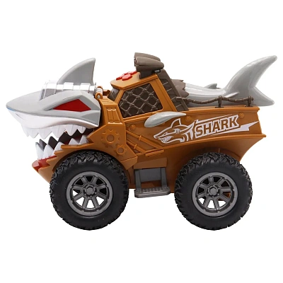 Инерционная машинка Funky Toys, Акула Транспортный грузовик коричневый со светом и звуком
