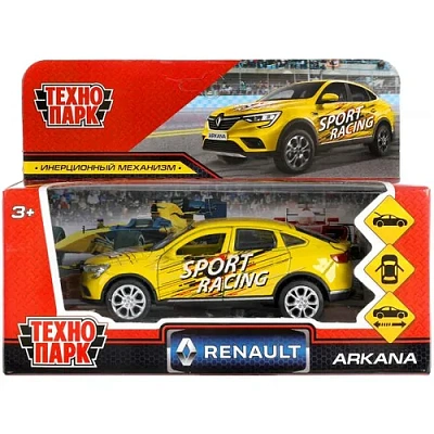 Машина металл RENAULT ARKANA СПОРТ 12 см, двери, багаж, инерц, желтый, кор. Технопарк