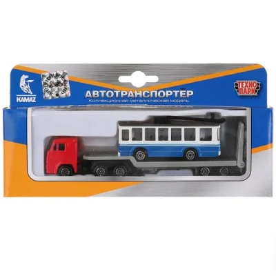 Машины металл Камаз перевозчик 15,5см с троллейбусом 8см в русс. кор. Технопарк