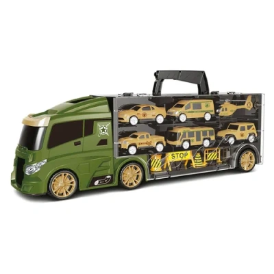 Набор машинок Handers «Мега трейлер: армия» (40х8,5х13 см, 5 маш., вертол., 4 аксесс., кейс с ручк.)