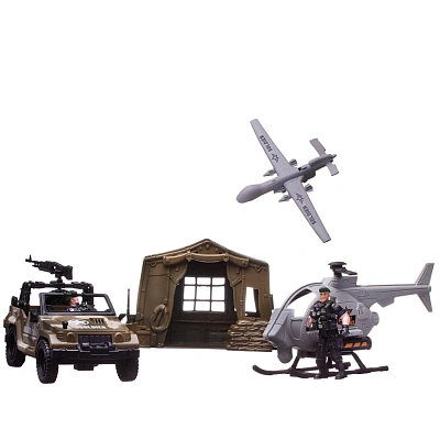Боевая сила. Набор военной техники: военный джип, вертолет, беспилотный самолет-разведчик