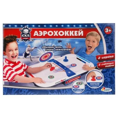НАСТОЛЬНАЯ ИГРА «ИГРАЕМ ВМЕСТЕ» АЭРОХОККЕЙ НА БАТ.  В РУСС. КОР. 50х9х33СМ