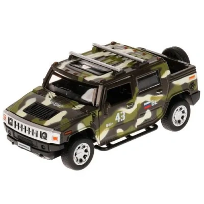Машина металл HUMMER H2 PICKUP КАМУФЛЯЖ 12 см, двери, багаж, инерц, кор.