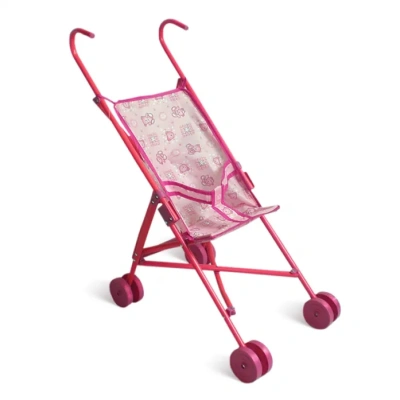 1toy коляска-трость для кукол, пласт.каркас, 42х27,5х58см, розовая с бабочками,пакет