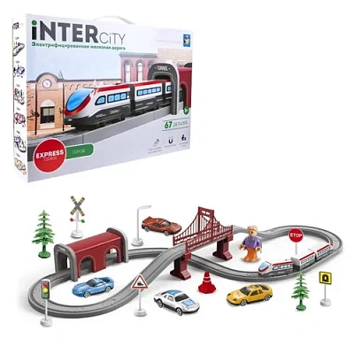 1TOY InterCity Express наб. жел.дорога "Город" скорый электропоезд 3 вагона, тунель, мост, человечек