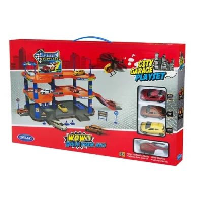 Игрушка игровой набор Гараж,  3 уровня, включает 3 машины и вертолет