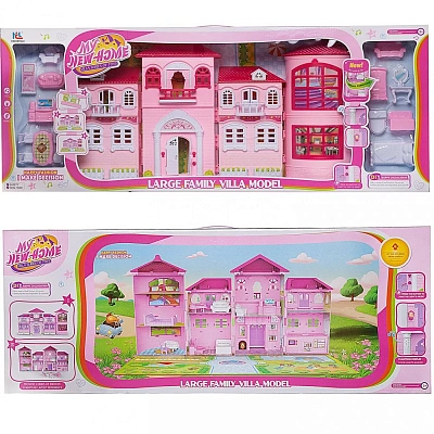 Дом кукольный "Мой новый дом" с мебелью, большой, розовый, сборный