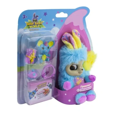 Bush baby world, плюш, 17 см, шевелит ушками, вращает глазками, пушастик Баббл с питомцем , аксессуа