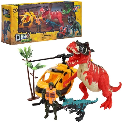Набор игровой "Мир динозавров" (большой динозавр, маленький динозавр, вертолет, фигурка человека)