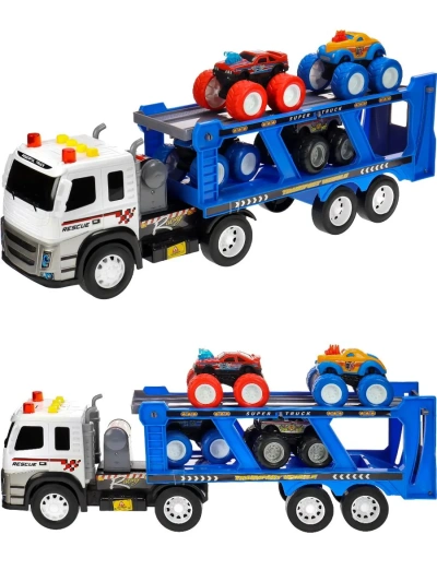 Автовоз инерционный 46 см,(машинки 4 шт.),свет,звук,бат.3*LR44 в к-те, микс,в коробке