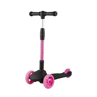 Maxiscoo Самокат с лыжами 3-х колесный Складной "Baby Delux"  Черный с Розовым