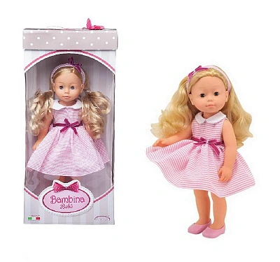 Кукла, тм Dimian, 40 см, розовое полосатое платье, изготовлена из ПВХ