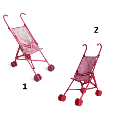 1toy коляска-трость для кукол, пласт.каркас, 42х27,5х58см, розовая с бабочками,пакет