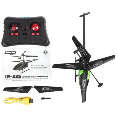 Вертолёт и/к Mioshi Tech «IR-225» (3,5 канала, 25 см, свет, аккум. бат., USB, запас. дет., зелен.)