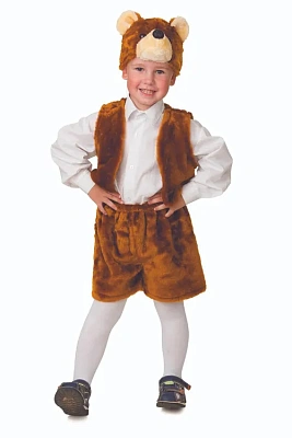 Карнавальный костюм для мальчика "Бурый Медведь" (Головной убор, жилет, шорты)  р.110-56