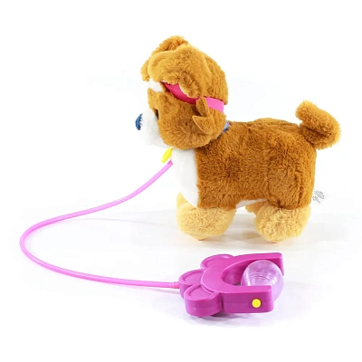 Интерактивная мягкая игрушка Корги Спринт 20 см, озвученная, помповый механизм, повод
