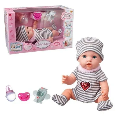 Пупс "Baby Ardana", 30см, в полосатом платье, шапочке и носочках, в наборе с аксессуарами, в коробке