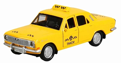 Машина металл "газ-2401 волга такси" 12см, открыв.двери, инерц., желтый в кор. Технопарк
