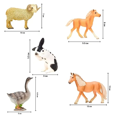 Набор фигурок животных серии "На ферме": Ферма игрушка, лошади, баран, гусь, кролик, ферм