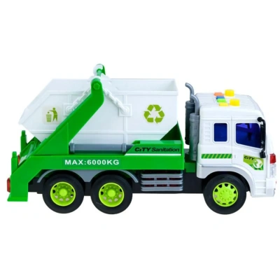 Машинка 1:16 «Мусоровоз с контейнером», пластмассовая инерционная, со звуковыми и световым эффектом