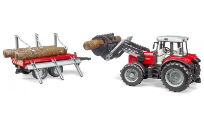 Трактор Massey Ferguson  c манипулятором и прицепом